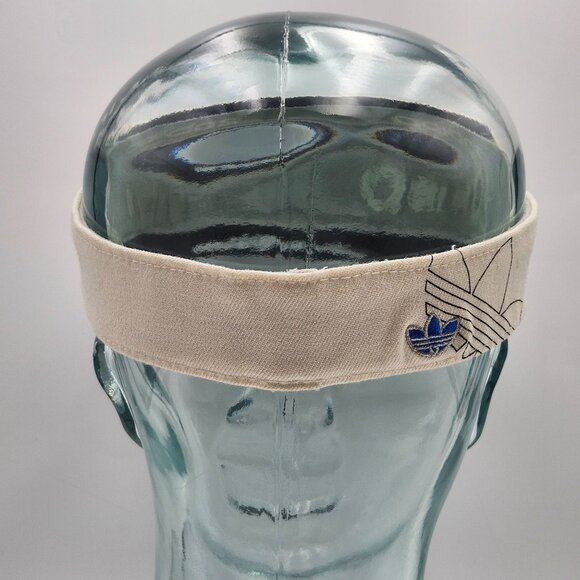 Adidas Vintage Cream Cotton Flex Visor Cap Hat Blue Embroidered Logo LG-XL - Picture 5 of 10